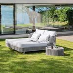 BRISHI Outdoor Patio Round Daybed/Sunbed/Swimming Pool Side/Sun Lounger/Garden/Terrace/Balcony/Braid & Rope Daybed. (Light Grey)