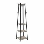 VASAGLE Coat Rack , Coat Stand with 3 Shelves, Hall Trees Free Standing with Hooks for Scarves, Bags and Umbrellas, Steel Frame, Industrial Style, Greige and Black ULCR080B02