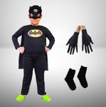 SSK ECOM Hosiery Fabric Superhero Costume For Kids Halloween Dress Fancydress Birthday Gift | Cosplay Bodysuit For Boys And Girls (4-5 Years), Batmen Full Dress B,Black