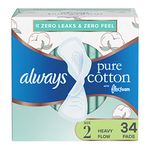 Always, Pure Cotton With Flexfoam Pads For Women, Size 2, Heavy Absorbency With Wings, 34 Count