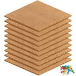 10 Pack 30cm/12in Large Square Cork Board, Notice Letter Board Cork Tiles for Bedrooms Home Office Self Adhesive DIY Message Vision Board Kit with Push Pins for Pictures, Photos, Drawing