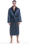 Lavenderi Men's Polyester Satin Polar Fleece Bathrobe Robe (XX-Large, Navy Print)