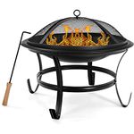 22" Steel Outdoor Wood Burning Fire Pit Bowl with Round Mesh Spark Screen Cover_Intexca