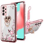 for Samsung Galaxy A53 Case, A53 5G Case for Women Glitter Crystal Butterfly Heart Floral Soft TPU Luxury Bling Cute Protective Cover with Kickstand Strap for Samsung A53 5g (Rose Gold)