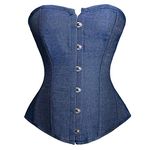 Josamogre Corset Over Bust Bustiers Sexy Denim Blue Vintage Tops Women's Burlesque Costume Halloween Blue M