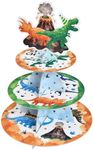 WERNNSAI Watercolor Dinosaur Cupcake Stand - Dinosaur Birthday Party Decorations for Kids Boys 3-Tier Cardboard Cupcake Stand Holder Round Serving Tray Stand Dessert Tower Dino Theme Party Supplies