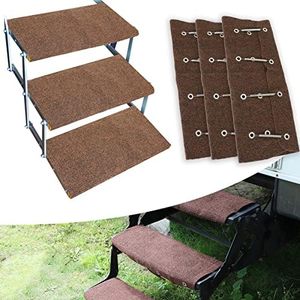 BLACKHORSE-RACING RV Steps Covers Rugs 3 Pack, 23" Inch Wide RV Camper Step Stair Covers, Wrap Around Camper Stair Rugs Radius Carpet with Spring Hooks, Brown