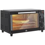 HOMCOM Mini Oven, 9L Countertop Electric Grill, Toaster Oven with Adjustable Temperature, Timer, Dishwasher Safe Baking Tray and Wire Rack, 750W, Black