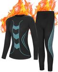 Roadbox Thermal Underwear Tops & Bootoms Womens - Skiing Base Layer Set Quick Dry Tops & Bootoms Underlayer Running Cycling Black Blue