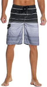 (28, Gray) - Nonwe Men's Beachwear Quick Dry Striped Board Shorts