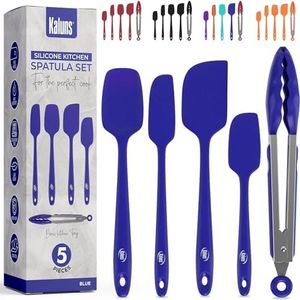 Kaluns Silicone Spatula Set, 4 Rubber Spatulas 600°F Heat Resistant, Nonstick Seamless Design with Stainless Steel Core, Dishwasher Safe, BPA free, Bonus Tongs Included