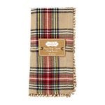 Mud Pie, Tan, Tartan Pom Napkin Set, 16" x 16"