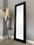 DOWNTON INTERIORS Black Tall Ornate Dressing Wall Mirror with Bevelled Glass - Overall Size: 142cm x 47cm