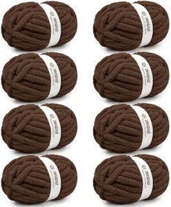 Inhand Chunky Chenille Yarn for Hand Knitting,Thick Bulky Blanket Yarn for Crocheting,Soft Fluffy Yarn for Crochet Birthday Gifts for Men/Women/Beginners,8 Pack (29.5Yds/8.4oz Each),Mocha Brown