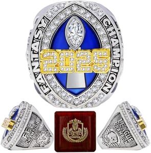 LANGE HOME 2025 Fantasy Football Ring,Fantasy Football Championship Ring with High-Grade Gift Box,League Champion Trophy Rings Premium Award for Winner