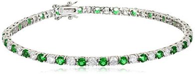 Sterling Silver Alternating Emerald and White Prong Set Cubic Zirconia Tennis Bracelet, 7.5"