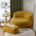 Big Luxury Sofa Pouf Cover Bean Bag Chairs Cover for Adults Washable Ultra Soft Bean Bag Chair Cover for Floor Seating,Lounge Relaxing,Video Games,Movie Night,No Filler (Color : Yellow, Size : Empty