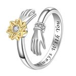 JewelryWe Womens Sunflower Hug Ring: You Are My Sunshine Cubic Zirconia Stainless Steel Open Ring - Jewellery Gift for Mother Daughter Girl