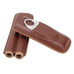 Cigar Case, Portable 2.6 x 7.1in 2 Fingers Leather Cigar Travel Case with Cigar Cutter Adopt Elastic Brushed Bottom Cloth, Manual Sewing Small Cigar Holder Case for Men for Travel Business