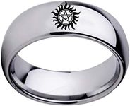 Sping Jewelry Supernatural Ring Anti-Possession Symbol Dome Silver/Black/Gold Titanium Steel Band for Men Women Sizez 6-13