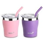 Mollcity 9 oz Tumbler with Straw-2 Pack Skinny Tumbler Stainless Steel Double Wall Vacuum Insulated Cup with Spill Proof Lid, Sweat-Free Pink-Purple