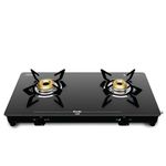 Preethi Luxe 2 Burner Glass Top Gas Stove With Driptray Less Infinity Design, 5 Year Warranty on Glass & Burner, Manual Design, Black