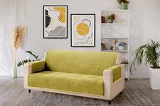 KINGLY Velvet Quilted Universal Elastic Sofa Cover Non-Slip Sofa Protector 2 Seater Armchair Cover with Machine Washable Adjustable Elastic Straps (2 Seater) (Yellow)