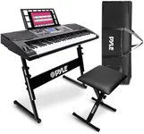 Pyle 61 Keys 2 in 1 Play and Sing Along Portable Electronic Piano Keyboard with Weatherproof Case Bag, Keyboard Stool, and Keyboard Stand, Black