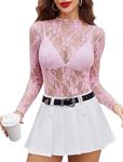 Avidlove Mesh Tops for Women Long Sleeve Mock Neck Sheer Tops See Through Tee Shirt Blouse Pink X-Large