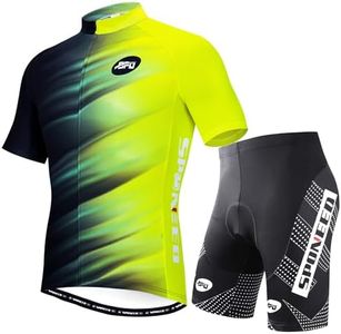 sponeed Men's Bike Jersey Short Sleeve Cycle Shorts Padded Man Bicycle Shirt with Pockets US XXL Yellow Black
