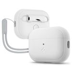 Spigen Silicone Fit Case Cover with Strap for Airpods Pro 2 USB-C/Lightening Cable (2023/2022) - White + Gray Strap