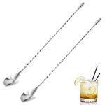 2 PCS Stainless Steel Mixing Spoon Teaspoons Long Cocktail Twisted Stirrer Cocktail Stirrers Mixing Spoon for Bartender or Home Use Long Handle Mixing Spoon for Ice Cream Coffee Milkshakes