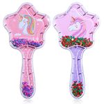 2 Pack Girls Hair Brush Set, Toddler Hair Brush, Cartoon Unicorn Sequin Airbag Comb, Tangle Tamer Hair Brush Set Suitable for Curly Straight Long and Short Hair of Children and Girls (Pink, Purple)