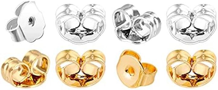 AIEX 8Pcs 4 Pairs Earring Backs 925 Sterling Silver 14K Gold Secure Locking Replacement Secure Ear Backing for Stud Earrings Jewelry Making Women Hypoallergenic(4 Gold 4 Silver)