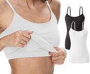 Vislivin Womens Cotton Camisole Adjustable Strap Tank Tops with Shelf Bra Stretch Undershirts 2 Pack Black/White S