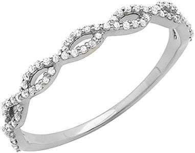 Dazzlingrock Collection 0.20 Carat (ctw) 10K White Gold Diamond Swirl Anniversary Wedding Band Stackable Ring 1/5 CT (Size 7)