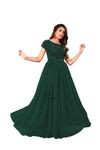 Rebika Trendz Elegant Women's Gown with Sequins Work | Velvet Bodice & Net Flare | Short Sleeve, Boat Neck | Perfect for Parties & Special Occasions Green