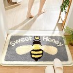 Sydzkjyxgs Bath Mat Hardworking Bee Rug, Non Slip Bath Mats Microfiber Fluffy Soft Bathroom Rug, Plush Weave Waterproof Back Soft Bathmat for Indoor Shower Bathtub Decoration (Sweet Honey, 19x31in)