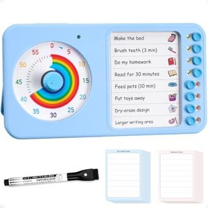 2-in-1 Visual Timer with Task Board for ADHD & Autism, Dry Erase Chore Chart and Visual Schedule for Kids & Adults, Rainbow Countdown Timer for Classroom, Home, Homeschooll (Blue)