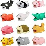 12Pcs Phone Charger Cable Protector Cute Animals Bite Data Cable Charger Cord Protector Charging Cable Saver Phone Accessory Cable Buddies for iPhone iPad Android Samsung Etc Most Phone Data Lines