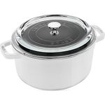 STAUB Cast Iron Dutch Oven 4-qt Round Cocotte with Glass Lid, Made in France, Serves 3-4, White