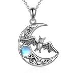 CRMAD Moonstone Celtic Moon Necklace for Women Bat Pendant for Halloween Christmas Gift Halloween Christmas Gift