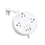 TROND 5ft Retractable Extension Cord Indoor with 2 USB C, Flat Plug Power Bar with 3 Outlets 3 USB Ports, Small Desktop Power Strip, Wall Mountable for Hotel Dorm Room Cruise Ship Travel Essentials