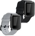 kwmobile Straps Compatible with Huami Amazfit Bip S/Bip S Lite Straps - 2X Replacement Silicone Watch Bands - Black/Grey