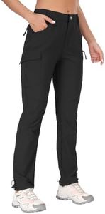 GymBrave Women's Hiking Cargo Pants Quick Dry Outdoor Camping Capris Water Resistant UPF 50 with Zipper Pockets Black Pants L