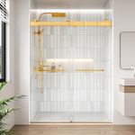 FEKEWIO Soft Close Shower Doors 66-72" W x 79" H Double Sliding 3/8"(10mm) Clear Tempered SGCC Shatterproof Glass Frameless Width Adjustable Easy Clean Stainless Steel Hardware, DS13- Brushed Gold