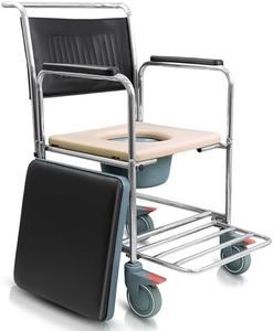 KosmoCare Propellor - Stainless Steel Shower cum Commode Wheelchair | Bathroom wheelchair for Patient, Elderly, Injured and Disabled | Rollover Water Resistant Chair with Detachable Armrest & Backrest