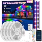 Skzlibry 91ft RGB+IC Outdoor LED Strip Lights Waterproof, Chasing Effect IP65 Waterproof LED Light Strip with IR+RF Remote Controller, Music Sync Led Light Strip for Garden, Eaves, Deck,IP67