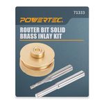 POWERTEC 71333 Router Bits Solid Brass Inlay Kit | for 1/4 Templates for High RPM Routing | Includes 1/8 Carbide Router Bit/Cutter + 1/4 Shank, Universal Bushing, Retainer Nut, Collar, Alignment Pin