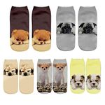 BONTOUJOUR Women 3D Print Fun Socks Cool Animal Food Pattern Creative Crazy Casual Cotton Dress Crew Socks 5 Packs-Dogs-1